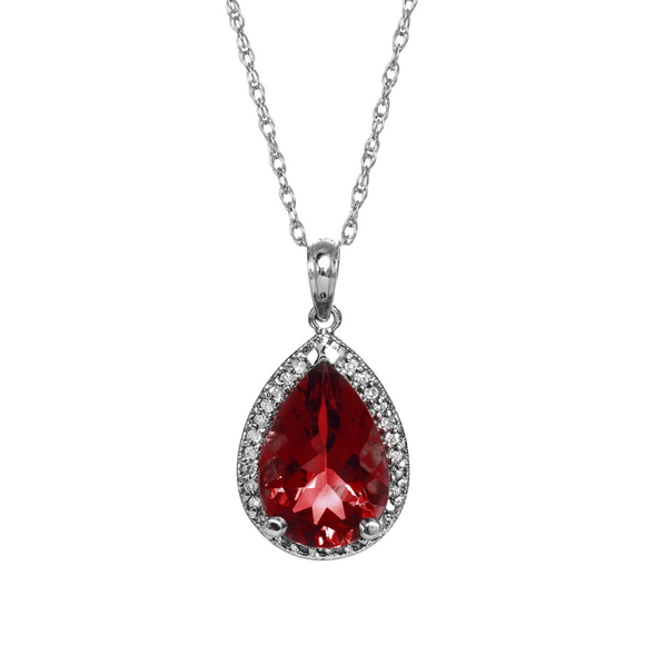 Galaxy Gold Products Jewelry - 14K. SOLID GOLD NECKLACE WITH NATURAL DIAMONDS & GARNET (White Gold)
